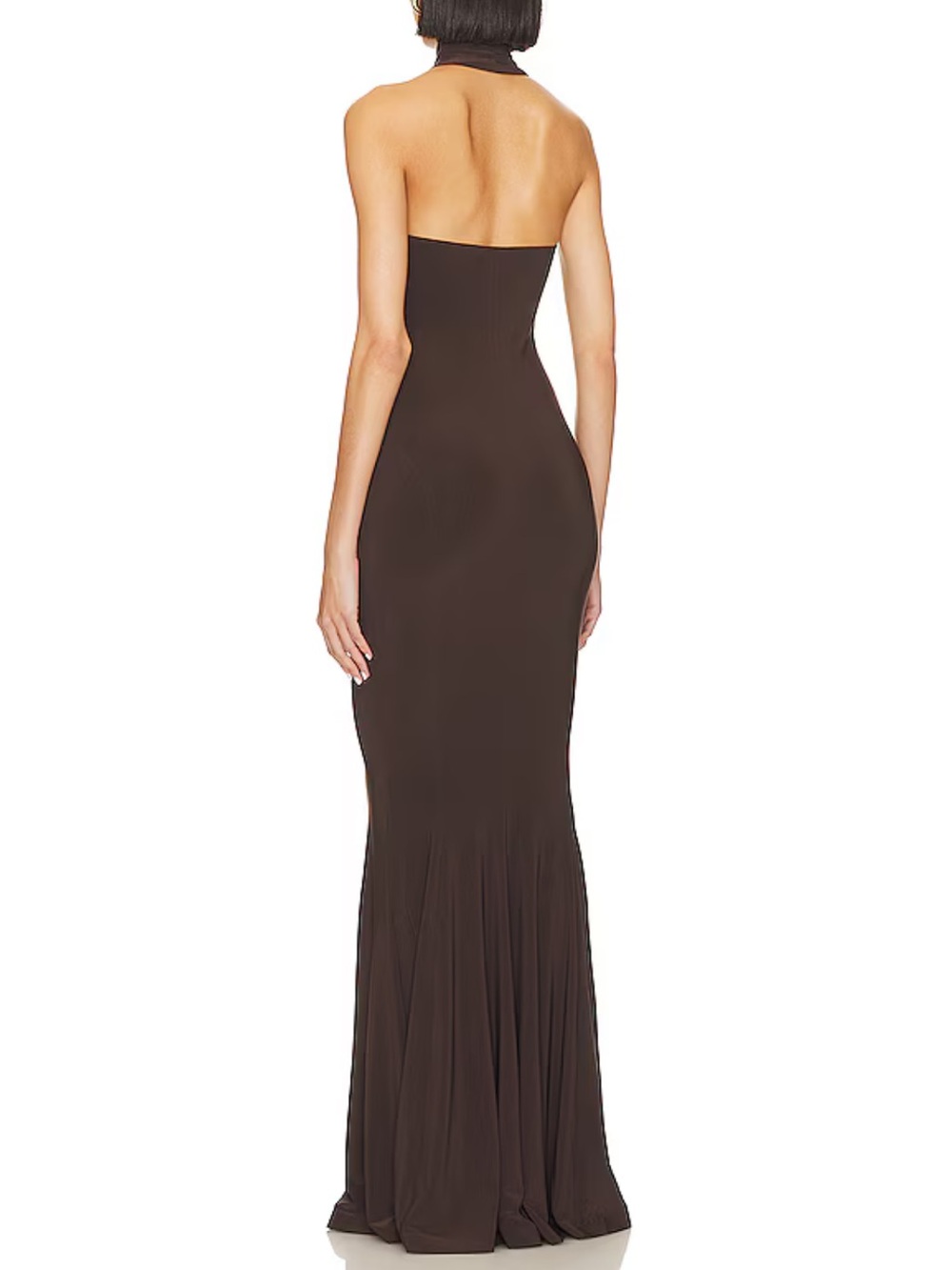 Norma Kamali Halter Turtle Fishtail Gown in Chocolate - Picture 3 of 4